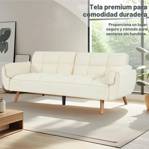 Vista 5 de Sofá cama futón de 75 pulgadas, sofá cama convertible con respaldo ajustable, sofá moderno de lino, cómodo sofá reclinable para espacios pequeños