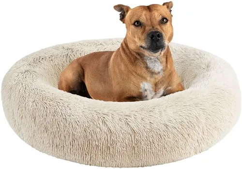 Vista 23 de Friends Forever Cama para perro en forma de dona, de piel sintética, mullida, relajante, para perros pequeños, suave y afelpada, antiansiedad, sofá