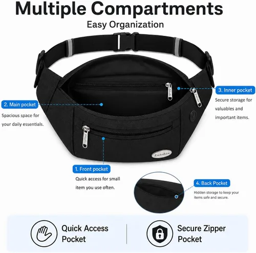 Vista 8 de Entchin Riñonera para mujeres y hombres, bolsa cruzada con 4 bolsillos con cremallera, bolsa de cintura ajustable, uno de los regalos esenciales