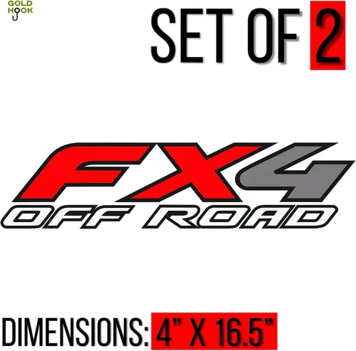 Vista 2 de GOLD HOOK FX4 Calcomanía todoterreno para camión F150 F350 F250 Super Duty Sustitución de mesita de noche, serie Premium (acabado metálico)