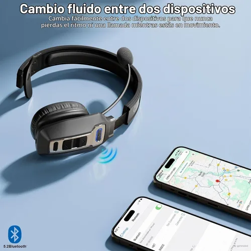 Vista 3 de Auriculares Bluetooth BRAMMAR Trucker con cancelación de ruido AI y micrófono, auriculares Trucker con 65 horas de tiempo de conversación y botón