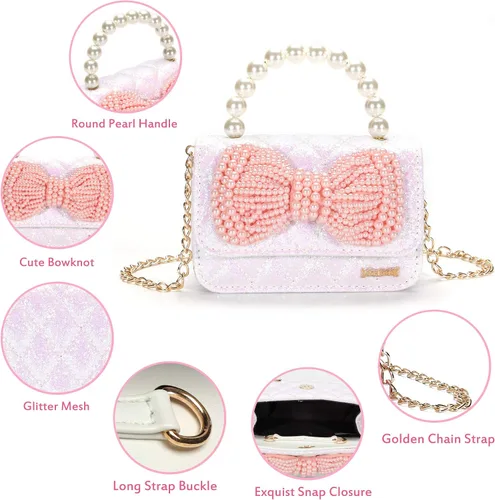 Vista 4 de Regalos para niñas pequeñas, lindo bolso para niños y bebés, con lazo brillante, bolsos pequeños cruzados, bolsas de hombro, juguetes y regalos
