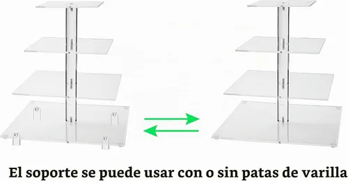 Vista 6 de Jusalpha, soporte de acrílico para pastel, cuadrado y resistente, con 4 niveles, torre para exhibir postres, Transparente Soporte de postre de 18