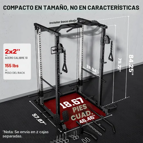 Vista 9 de DP01 - Jaula de potencia, estante para sentadillas de 2000 libras con cable cruzado y sistema de polea doble independiente, jaula completa
