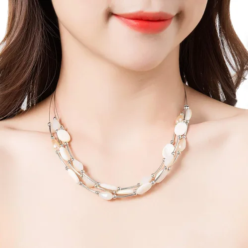 Vista 2 de Collar a capas con cristal para mujer, gargantilla con cadena de plata gruesa, regalo de cumpleaños para mujer
