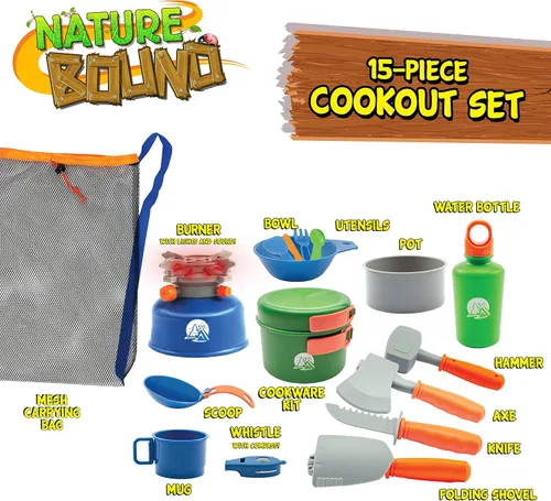 Vista 4 de Nature Bound Camp Cookout Set - un emocionante juego de campamento de 15 piezas para niños, juguete perfecto para jugar al aire libre para niños