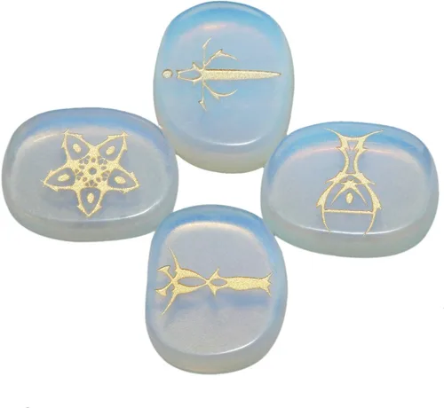 Vista 5 de SUNYIK Juego de 4 piedras de símbolo del tarot grabadas, kit de piedras de palma de cristal plano pulido para equilibrio curativo de Reiki