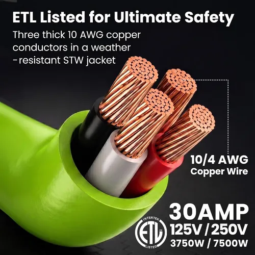 Vista 4 de GEARit Cable de extensión para secadora de 30 amperios, cable de extensión NEMA 14-30 de 4 puntas, NEMA 14-30P a 14-30R, 125/250 V resistente 10/4