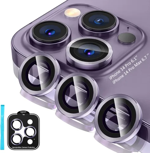 Vista 11 de Tensea Protector de lente de cámara para iPhone 14 Pro Max, protector de lente de cámara de vidrio templado 9H, protector de pantalla, anillo