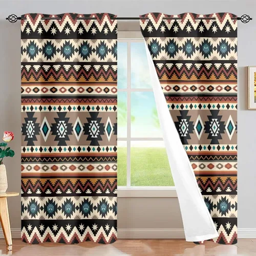 Vista 23 de Dreaweet African Tribal Blackout Curtains 63 Inch Long 2 Panels Set Bohemian Ethnic Geometric Grommet Top Thermal Insulated Curtains for Living Room