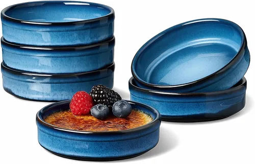 Vista 12 de ONEMORE Ramekins - Juego de 6 moldes aptos para horno, 4 onzas, cuencos de cerámica para souffle, natillas, salsa de inmersión, postre, microondas