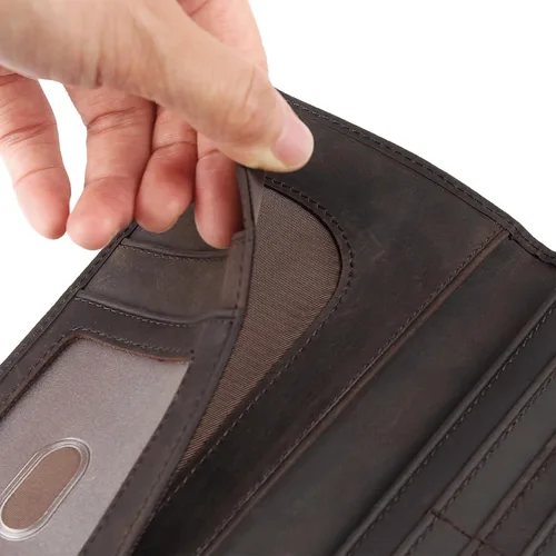 Vista 5 de DK86 Cartera larga para hombre Cuero de grano completo Bloqueo RFID Cartera plegable Cartera Rodeo, café, (Coffee A), Billetera plegable