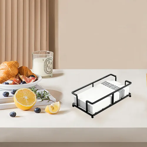 Vista 4 de Soporte para toallas de papel de baño, bandeja para toallas de baño, servilletero, toallero de baño, servilleta de baño, mesa de comedor (negro)