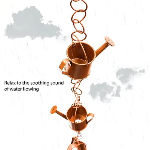 Vista 4 de Trademark Innovations Cadena de lluvia de agua de cobre de 8.25 'para canaletas y bajantes