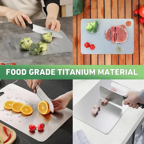 Vista 7 de Tabla de cortar de titanio, nuevas tablas de cortar de titanio 100% puro para cocina, tabla de cortar de metal de alimentos de doble cara,