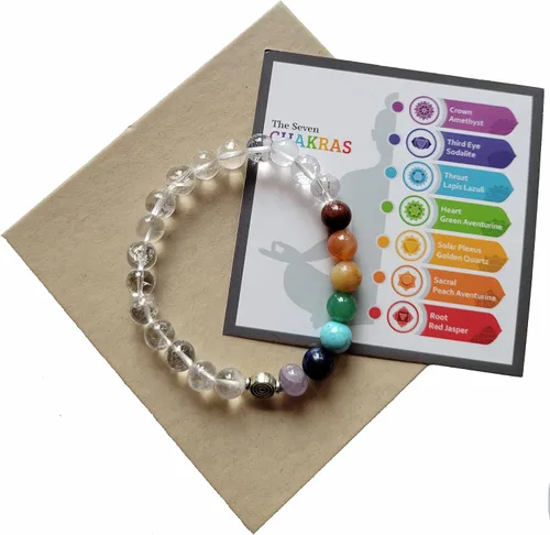 Vista 2 de Pulseras de chakra para mujer, pulsera de 7 chakras, pulseras de piedras curativas, pulsera de cristal para curación, pulsera de cristales de chakra