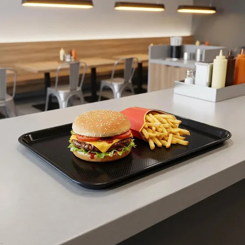 Vista 5 de Bandejas rectangulares de plástico para servir comida rápida, juego de 4