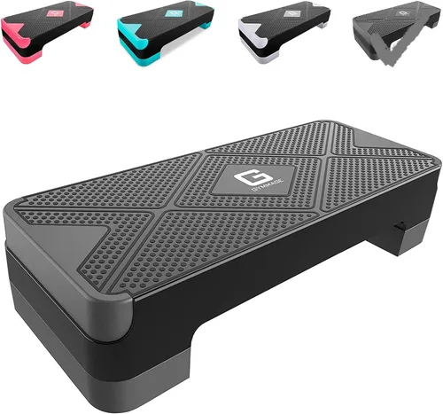 Vista 9 de GYMMAGE Stepper aeróbico de entrenamiento ajustable, plataforma de ejercicios aeróbicos con 2 elevadores, plataforma de ejercicios para fitness