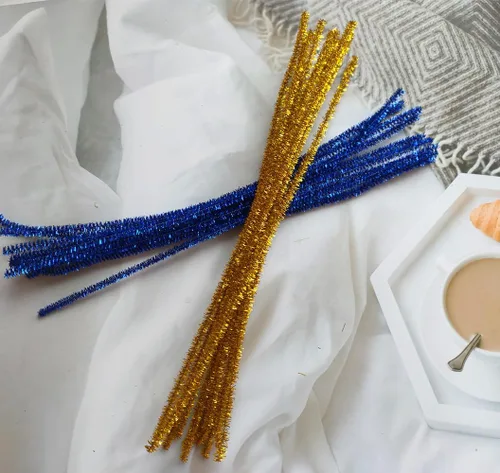Vista 4 de 200 tallos de felpilla de oropel brillante a granel, palitos con alambre para manualidades, bodas, hogar, fiestas, decoración navideña (azul dorado)