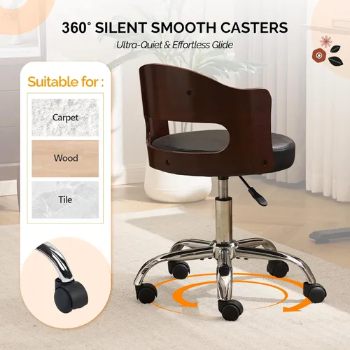 Vista 7 de VINGLI Silla de Escritorio de Oficina en Casa sin Brazos, Silla Giratoria Ajustable, de Doble Uso con/sin Ruedas, Pequeña Silla de Trabajo Curvada