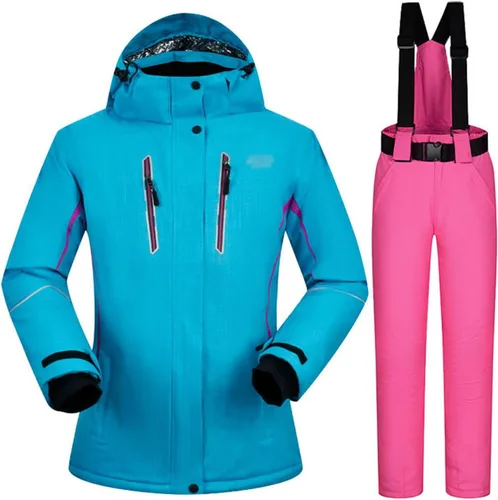 Vista 21 de Conjunto de chaquetas y pantalones de esquí para mujer, invierno al aire libre, talla grande, trajes de esquí cálidos con capucha, trajes de nieve E