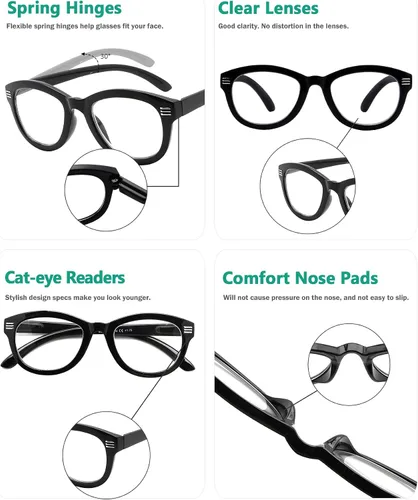 Vista 5 de Eyekepper Gafas de lectura de ojo de gato para mujeres de gran tamaño lectoras - negro