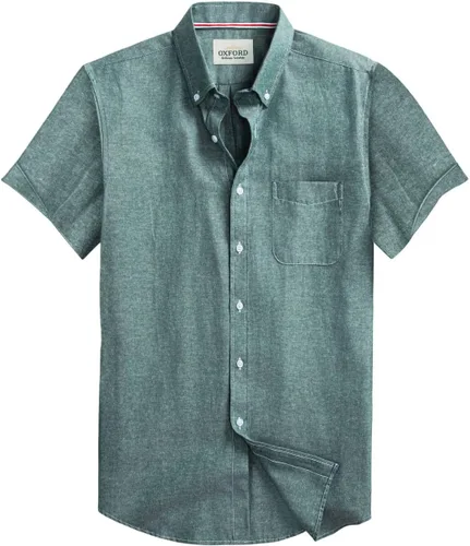 Vista 11 de Camisa Oxford para hombre de manga corta de ajuste normal, camisa casual con botones y bolsillo