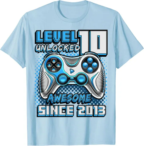 Vista 71 de Level 10 Unlocked Awesome 2013 Video Game 10th Birthday Boy T-Shirt, Negro
