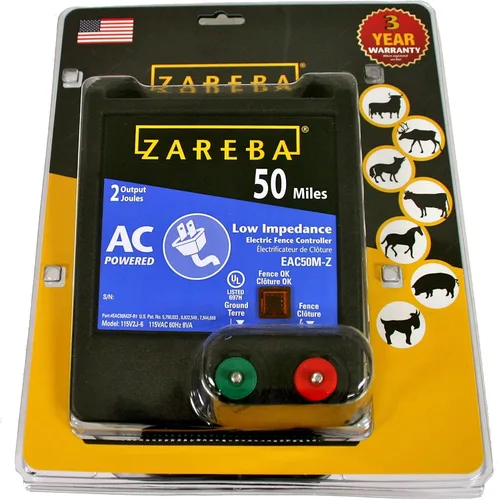 Vista 3 de Zareba EAC50M-Z - Cargador eléctrico de valla de baja impendencia alimentado por CA – Energizador eléctrico de 50 millas para cerca, contiene