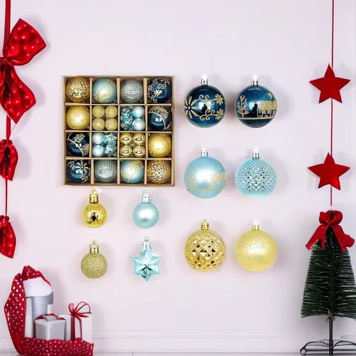 Vista 5 de Juego de 44 adornos de bolas de Navidad, adornos de bolas de Navidad inastillables para Navidad, vacaciones, corona y decoraciones de fiestas
