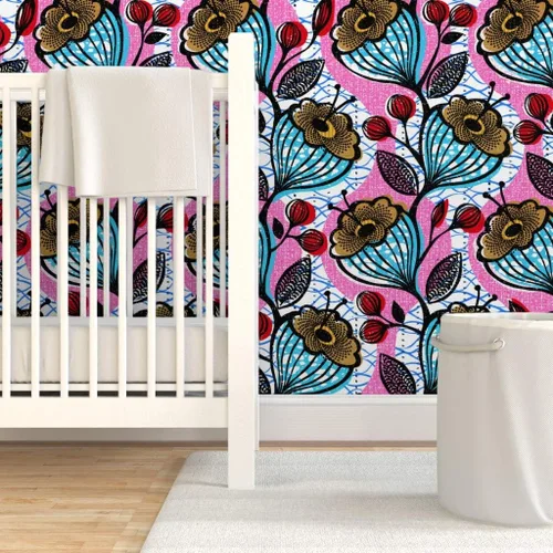 Vista 6 de Muestras de papel tapiz para despegar y pegar, impresiones florales africanas, flores, arte étnico de África, inspirado en Memphis, impresión