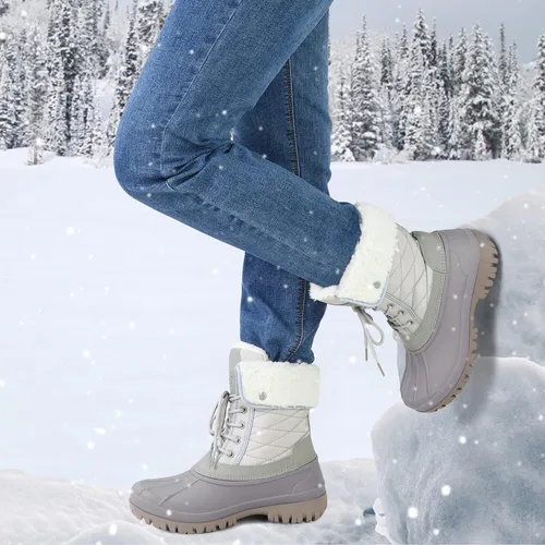 Vista 2 de mysoft Botas de nieve para mujer, aisladas, cálidas, impermeables, con cordones, botas de invierno a media pantorrilla para exteriores