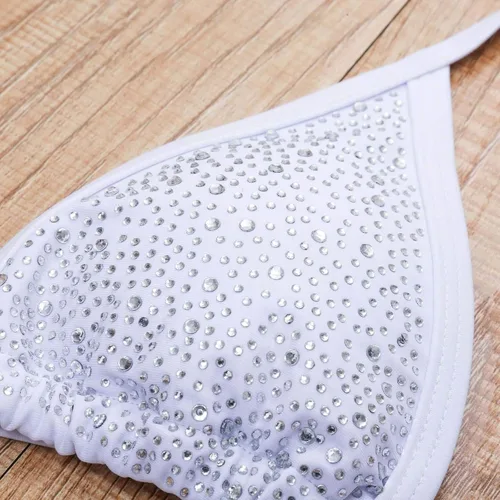 Vista 5 de Olaimisord Traje de baño de dos piezas con diamantes de imitación brillantes para mujer, conjunto de bikini triangular