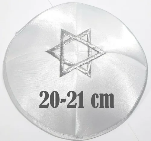 Vista 2 de Kippah de satén blanco para hombres y niños, Kippa judía tradicional, 7.9-8.3in, hermoso kipah de satén blanco, sombrero Yamaka judío, paquete de 5