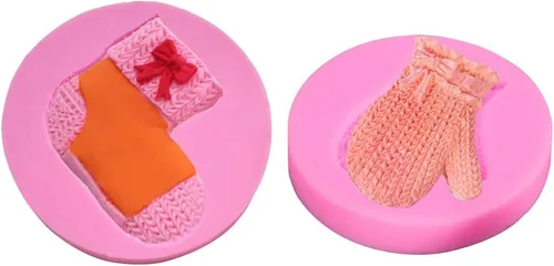 Vista 2 de Calcetín de Navidad Forma de Guante Molde de Silicona Pastel Textura Tejer Lana Tejer Fondant Postre Hornear Herramienta de Silicona