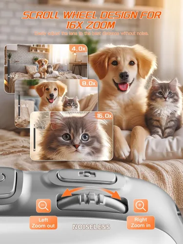 Vista 4 de Cámara digital 4K 64MP con tarjeta de 32GB y zoom de 16X, fácil para niños Blanco