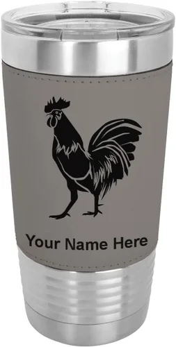 Vista 16 de LaserGram Vaso aislado al vacío de 20 onzas, gallo, grabado personalizado incluido (piel sintética, estilo béisbol)