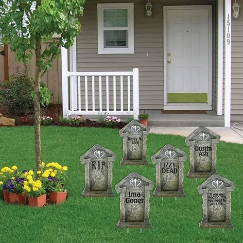 Vista 2 de Tumbas de mentira para decorar el jardín para Halloween. Juego de 6 unidades de 21.3" x 14.8