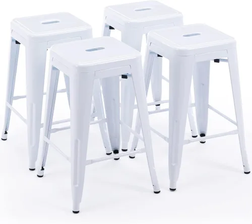 Vista 28 de Vogue Furniture Direct 24" Taburetes de bar de metal sin respaldo negros para interiores/exteriores, altura para encimera con asiento cuadrado