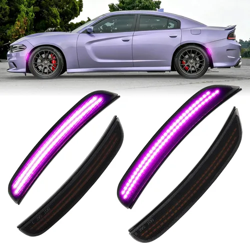 Vista 13 de Luces LED de marcador lateral rojo ámbar para Dodge Charger SRT Hellcat Scat Pack 2015 2016 2017 2018 2019 2020 2021 2022 2023 2024, kit de lente