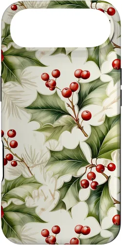 Vista 27 de Lindo diseño de bayas de acebo y hojas de Navidad para el caso de Navidad para iPhone 16