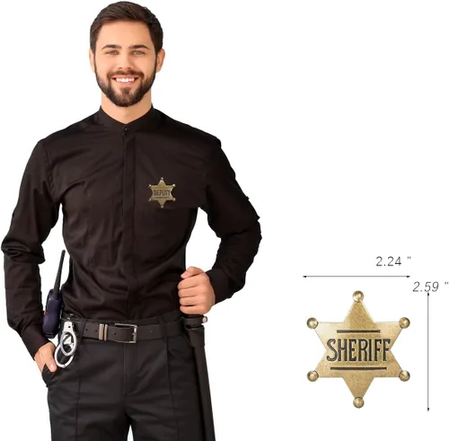 Vista 2 de Insignias de sheriff de metal para niños y adultos, insignia de chaleco de policía occidental, insignia del sheriff adjunto, insignia de decoración