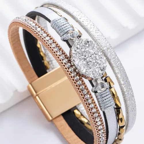 Vista 298 de FANCY SHINY - Pulsera de cuero estilo bohemio, pulsera de cuentas de cristal con cierre magnético, regalos de joyería para mujer