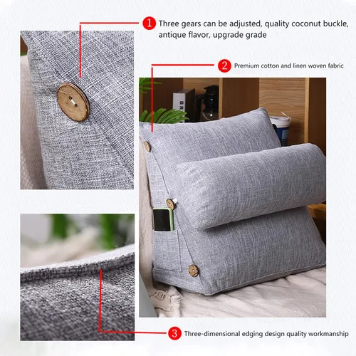Vista 3 de Almohada de lectura y televisión, almohada de cuña trasera con almohada ajustable para el cuello y bolsillos, almohada de lectura para el hogar
