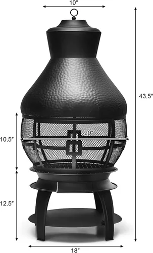 Vista 7 de SAFSTAR Chiminea de hierro fundido para exteriores, chimenea de madera con póquer de fuego, cubierta de malla ignífuga de 360°, hoguera de leña