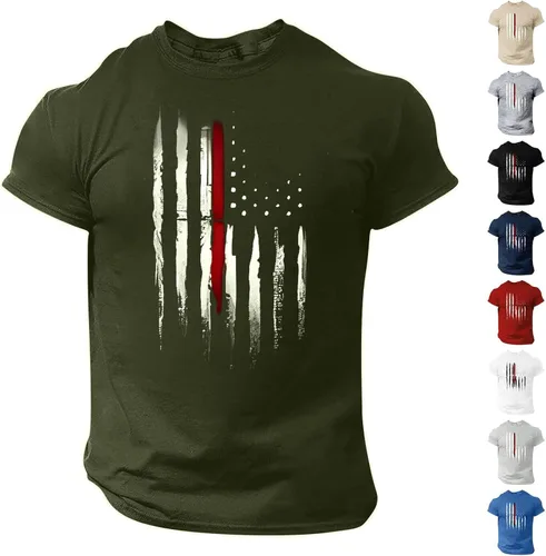 Vista 13 de Camisetas de verano para hombre, estilo casual, ajustado, manga corta, de algodón, patriótica, de Estados Unidos, con bandera americana, camiseta