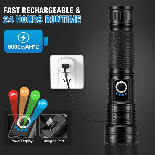 Vista 3 de MILAOSHU Linternas recargables de 90000 lúmenes altos, paquete de 2, linterna LED súper brillante recargable con 5 modos de luz, luz de flash