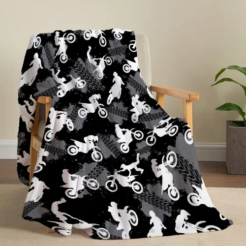 Vista 3 de Manta de forro polar suave para regalo de motocicletas de motocross, manta acogedora de franela, aire acondicionado, 50x40 pulgadas para niños