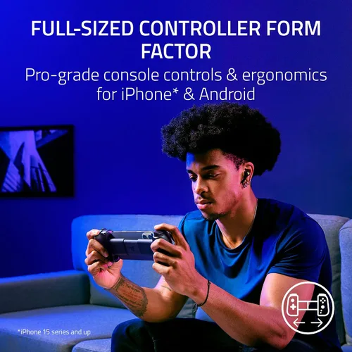 Vista 2 de Razer Kishi V3 Gaming Controller for iPhone 15, 16, 17 Series & Android: Full Sized TMR Thumbsticks - Dual Back Buttons - Fits Most Phone Cases - PC