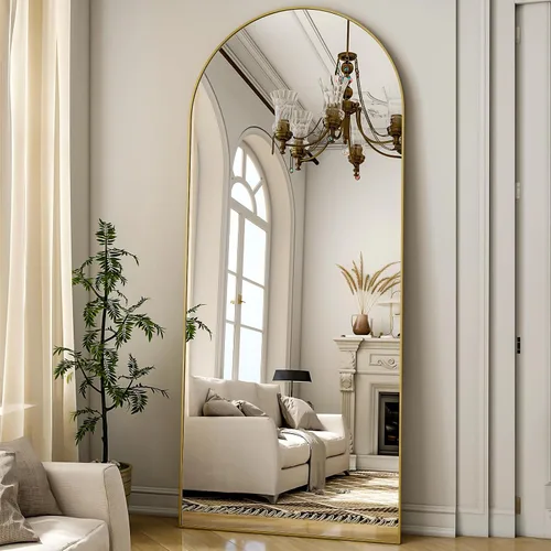 Vista 18 de Espejo de Cuerpo Entero 56"x21" - Espejo de Cuerpo Arqueado de Pie con Marco de Aluminio, Inclinado/Colgante para Dormitorio Vestidor Sala de Estar